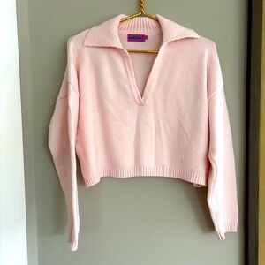 Edikted Pink V-Neck Textured Sweater - plush & cozy